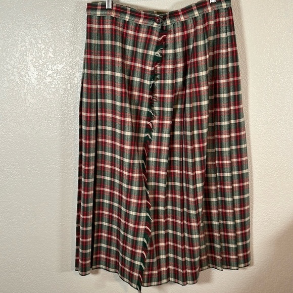 Susan Bristol Vintage Plaid Pleated Wrap Maxi Skirt English Holiday Size 10 - Picture 1 of 9